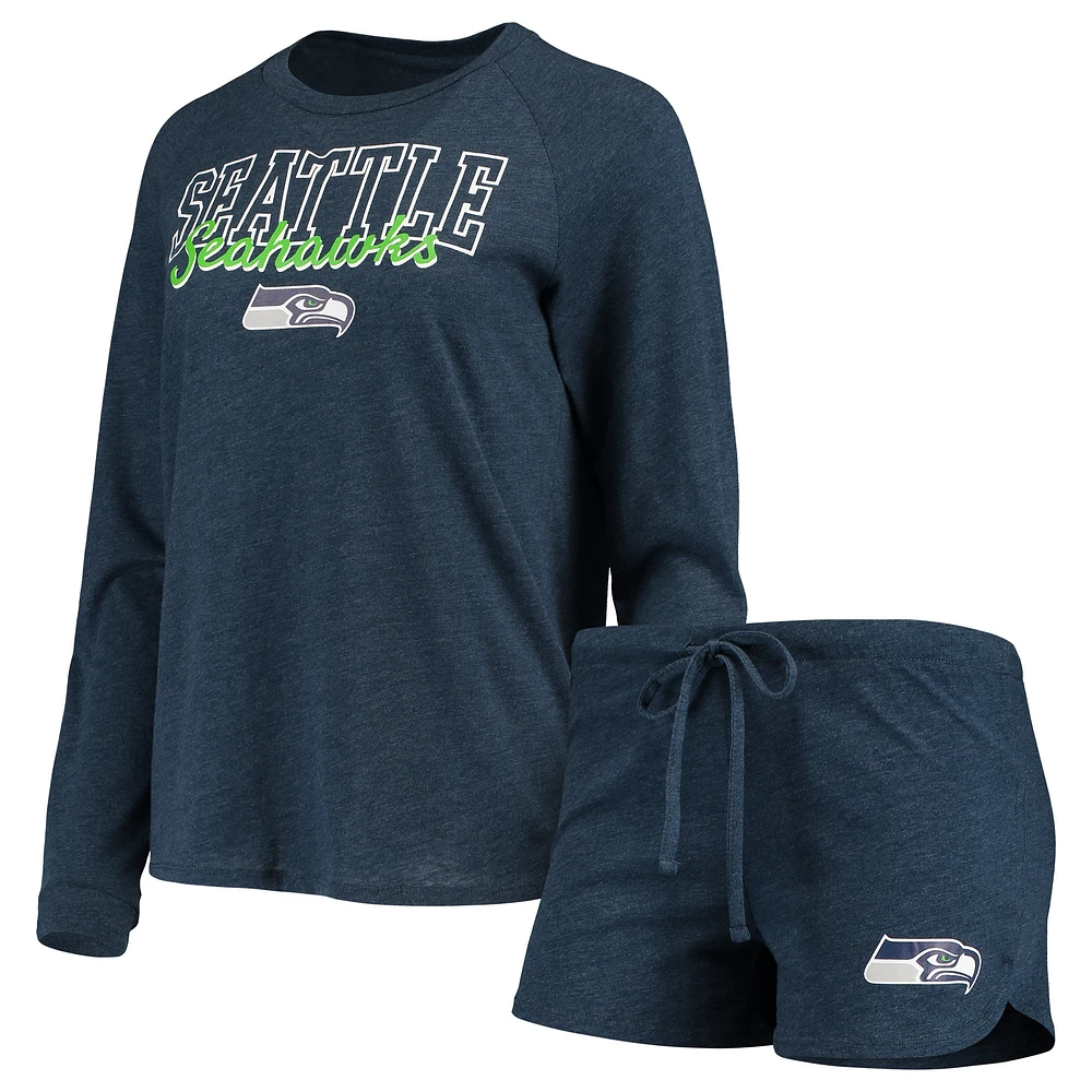 Concepts Sport College Navy Seattle Seahawks Mètre Tricot Manches Longues Raglan Haut et Short Ensemble de Nuit