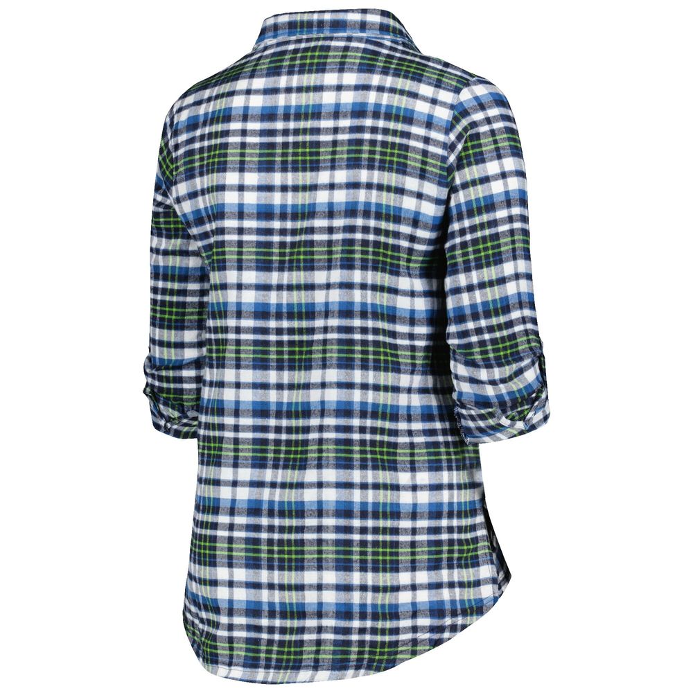 Women's Concepts Sport College Navy Seattle Seahawks Plus Mainstay Flannel Full-Button Long Sleeve Nightshirt