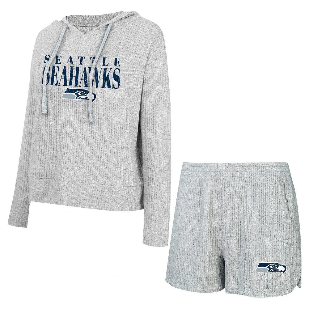 Women's Concepts Sport Gray Seattle Seahawks Juniper Long Sleeve Hoodie T-Shirt & Shorts Set