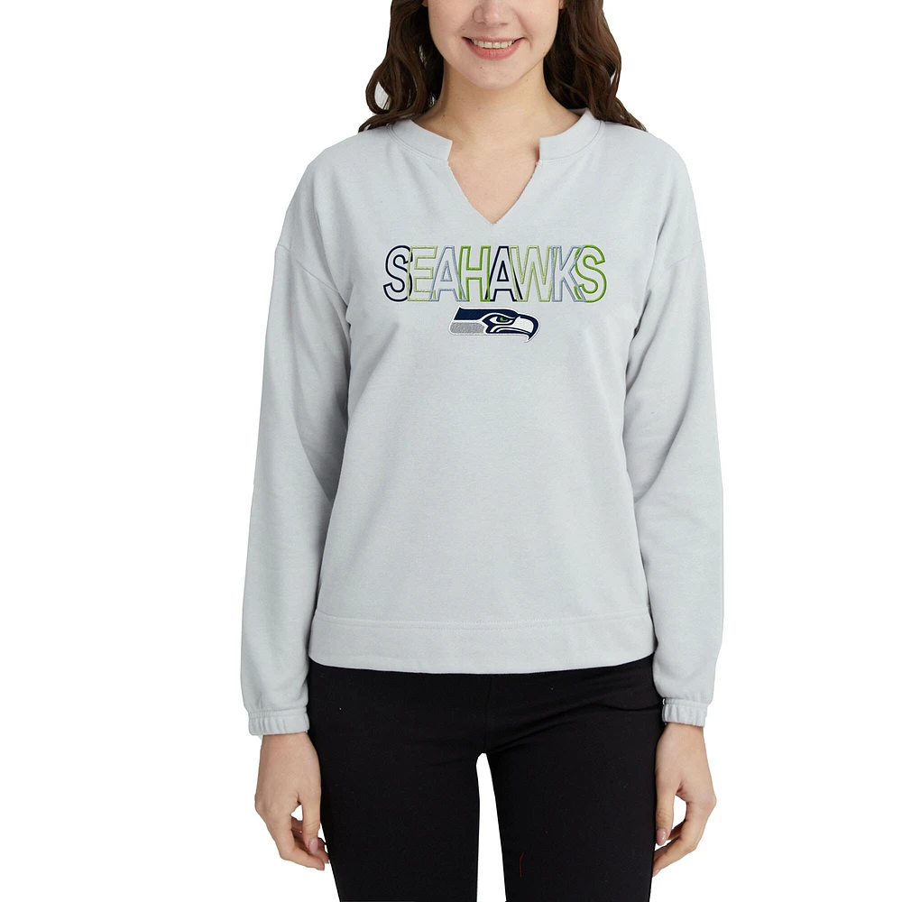 T-shirt à manches longues et col cranté Concepts Sport gris Seattle Seahawks Sunray pour femmes