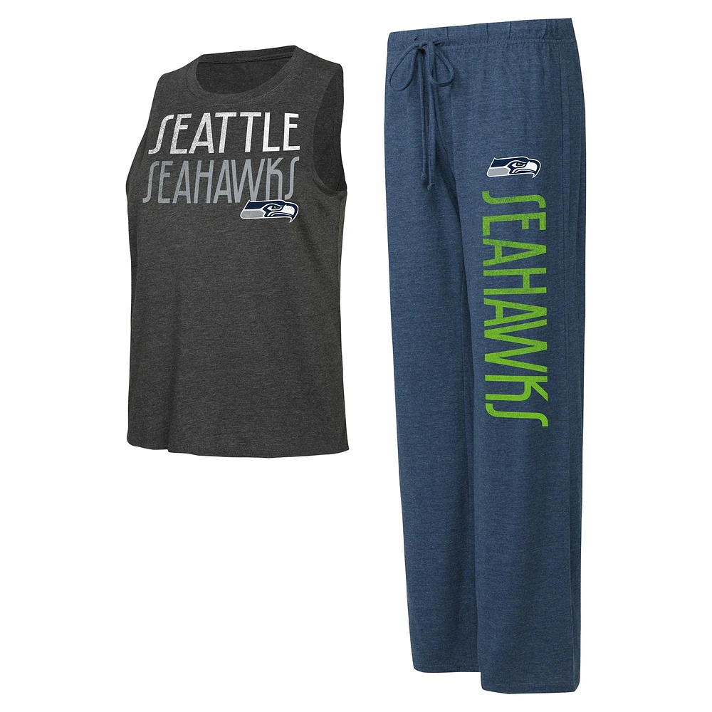 Women's Concepts Sport Navy/Charcoal Seattle Seahawks Muscle Tank Top & Pants Lounge Set