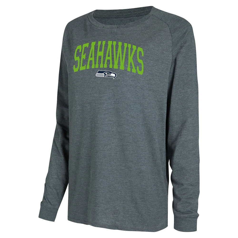 Women's Concepts Sport Navy/Charcoal Seattle Seahawks Raglan Long Sleeve T-Shirt & Shorts Lounge Set