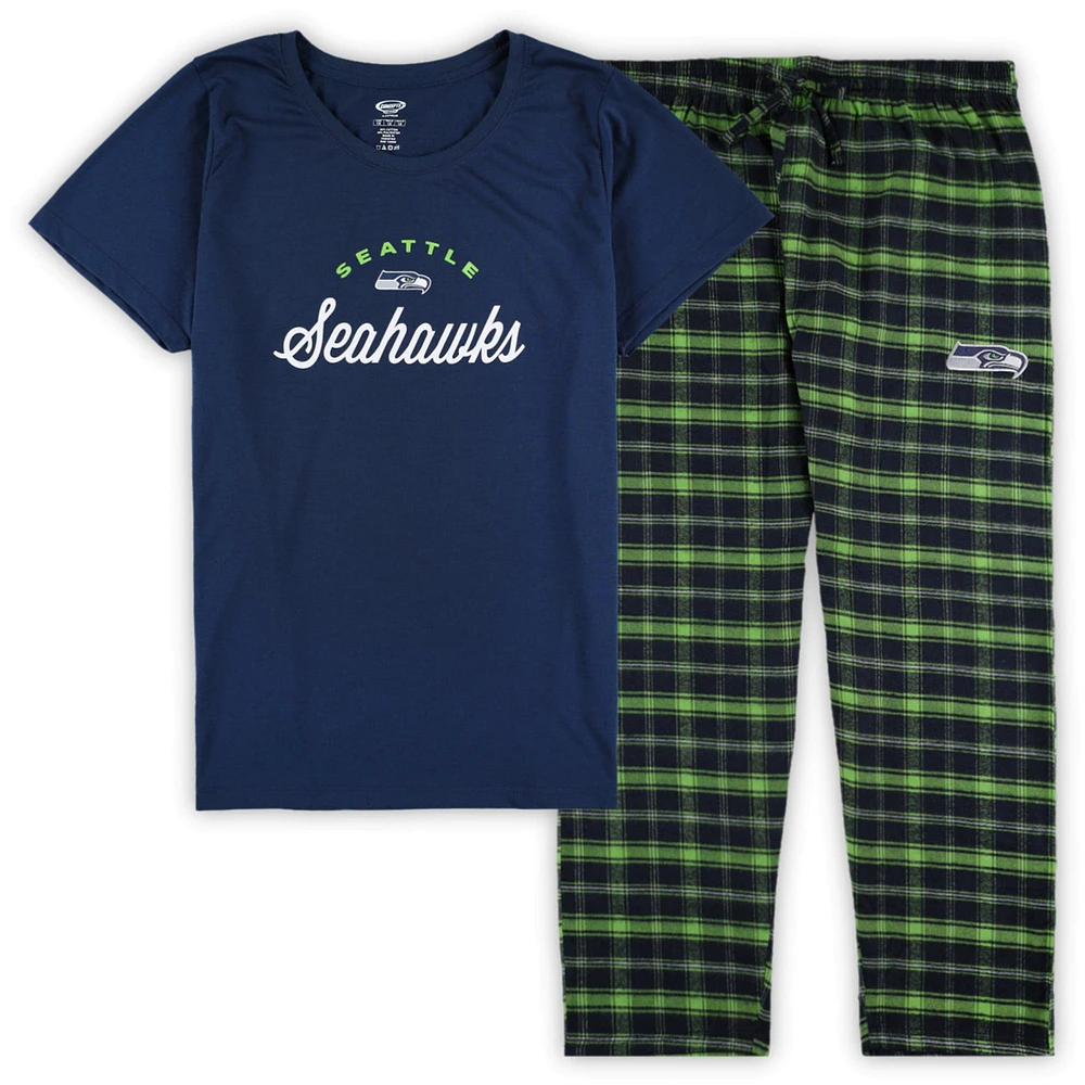 Ensemble de nuit Concepts Sport pour femmes, t-shirt avec badge et pantalon en flanelle, Seattle Seahawks, grande taille, bleu marine