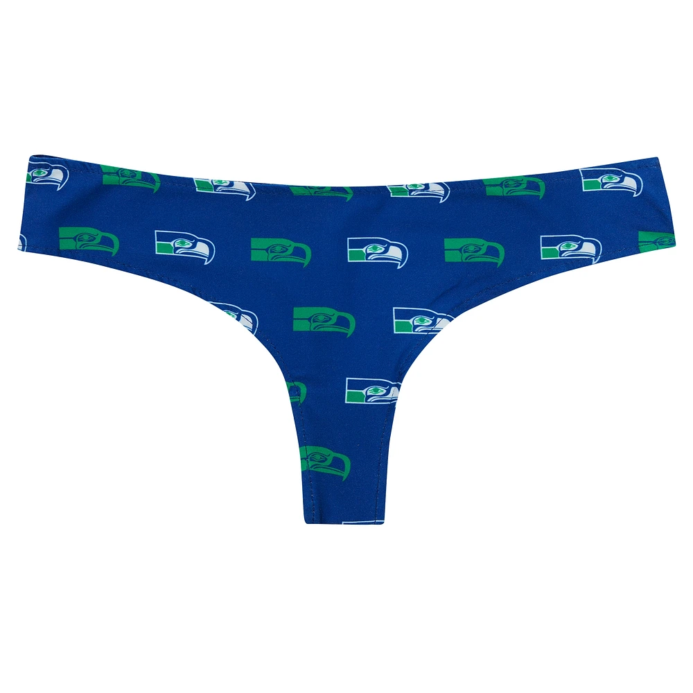 Women's Concepts Sport Royal Seattle Seahawks Record Allover Print Knit Thong