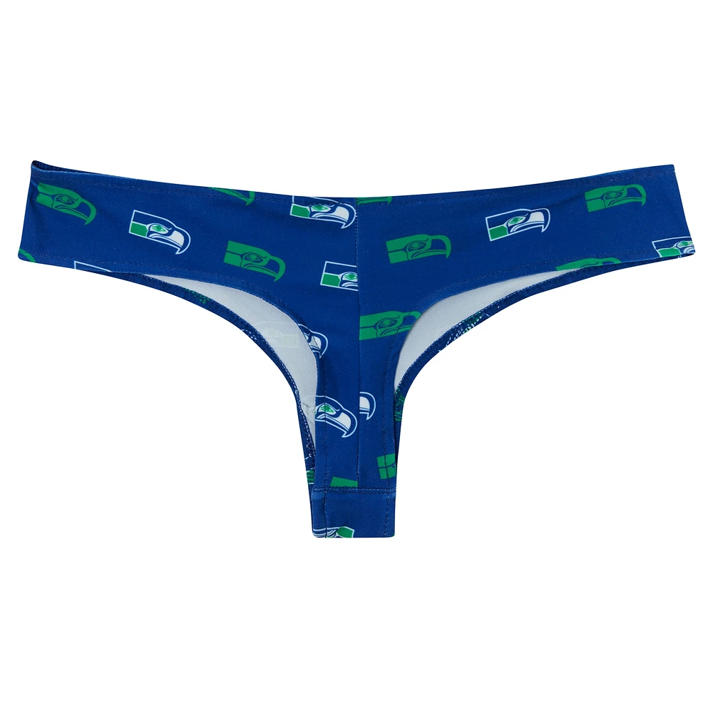 Women's Concepts Sport Royal Seattle Seahawks Record Allover Print Knit Thong