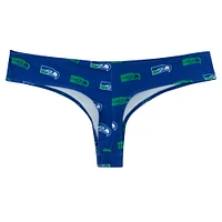 Women's Concepts Sport Royal Seattle Seahawks Record Allover Print Knit Thong