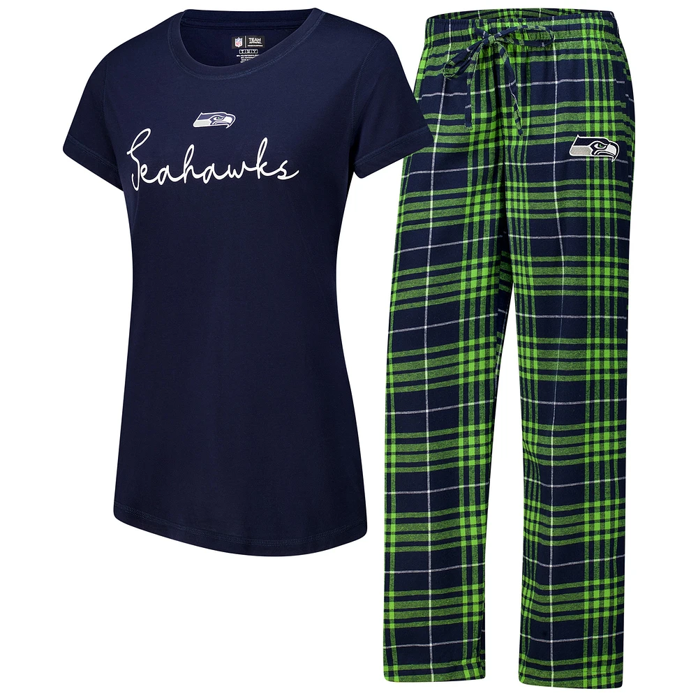 Women's Concepts Sport Seattle Seahawks Vector T-Shirt & Flannel Pants Sleep Set