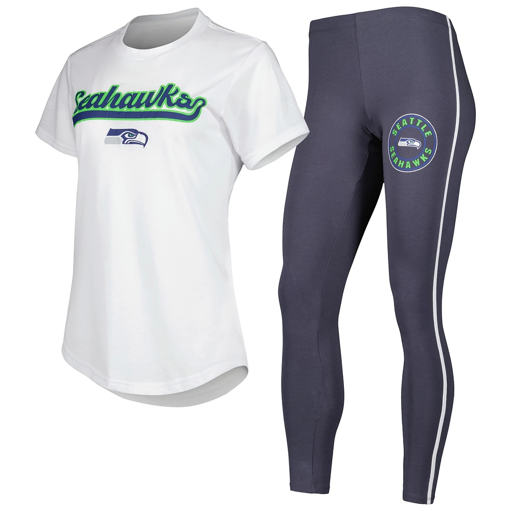 Women's Concepts Sport White/Charcoal Seattle Seahawks Sonata T-Shirt & Leggings Sleep Set