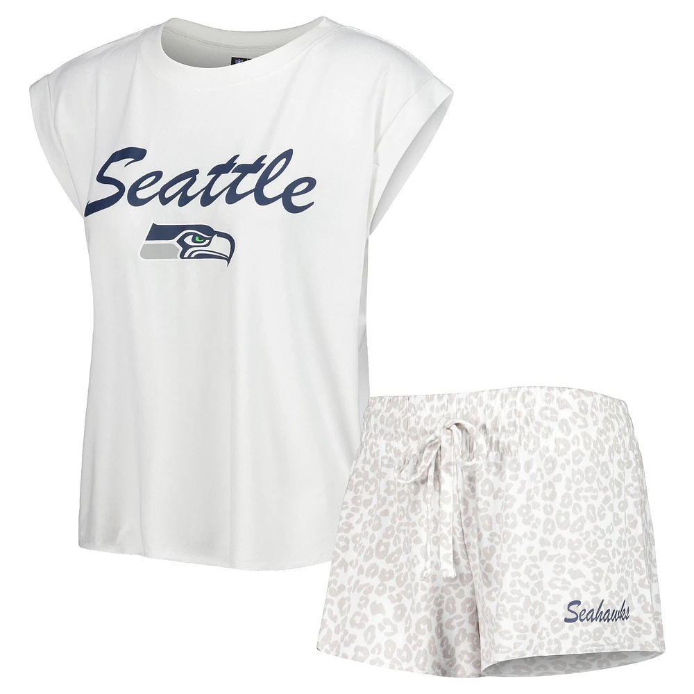 Ensemble de nuit T-shirt et short en tricot Seattle Seahawks Montana Concepts Sport pour femme, blanc/crème