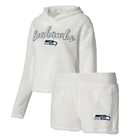 Women's Concepts Sport  White Seattle Seahawks Fluffy Pullover Sweatshirt & Shorts Sleep Set