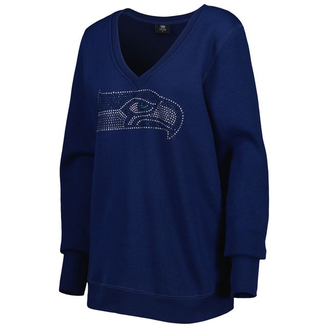 Sweat-shirt à encolure en V profonde Seattle Seahawks Cuce College pour femme, bleu marine