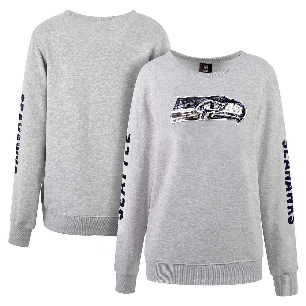 Sweat-shirt à logo pailleté Cuce Heather Grey Seattle Seahawks pour femmes