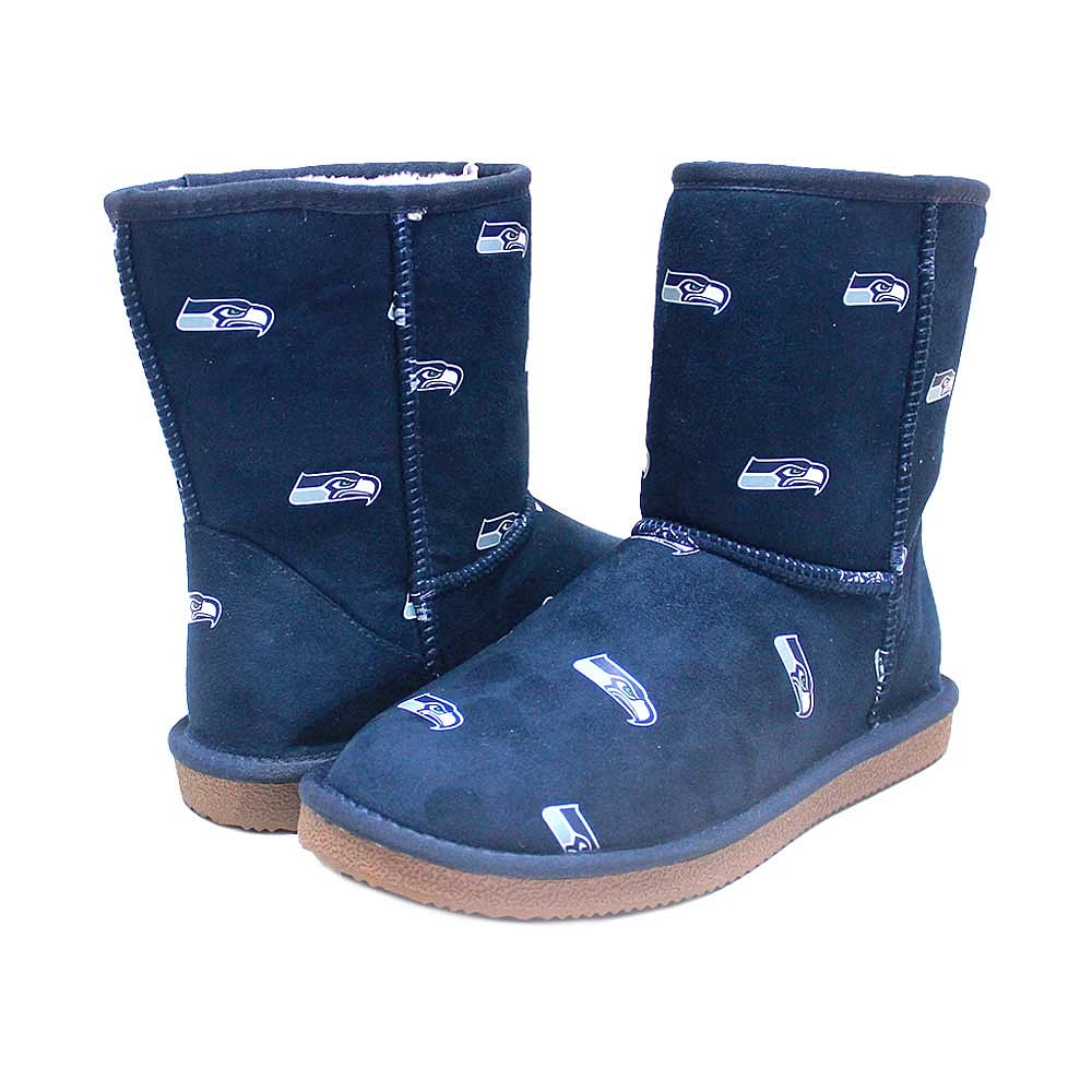 Bottes Cuce bleu marine Seattle Seahawks avec logo intégral pour femmes