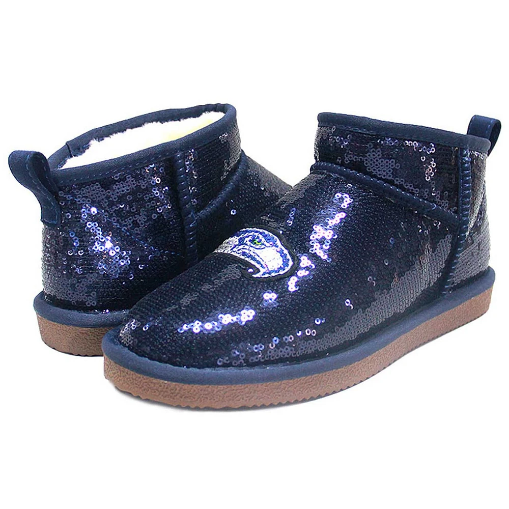 Women's Cuce  Navy Seattle Seahawks Sequin Ankle Boots