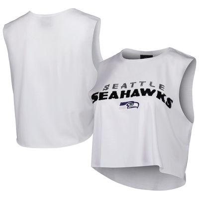 Women's Cuce White Seattle Seahawks Sequin Cropped Tank Top