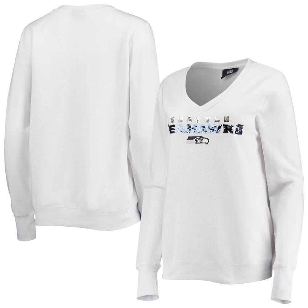 Women's Cuce White Seattle Seahawks Victory V-Neck Pullover Sweatshirt