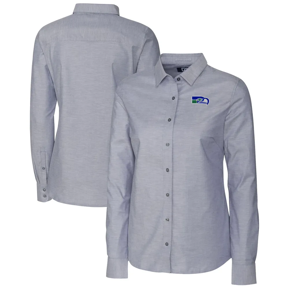 Men's Antigua Heather Gray/Charcoal Seattle Seahawks Carry Long Sleeve Button-Up Shirt