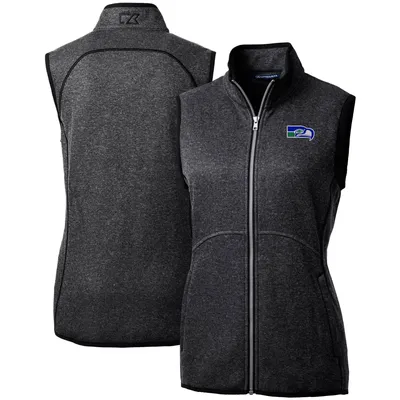 Seattle Seahawks Cutter & Buck Women's Throwback Logo Mainsail Basic Sweater Knit Fleece Full-Zip Vest - Heather Charcoal