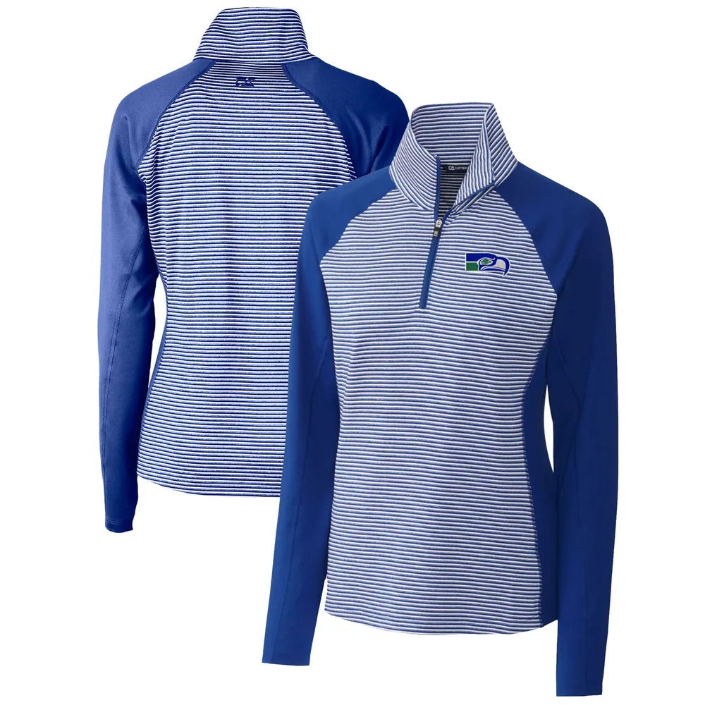 Men's Cutter & Buck Blue Seattle Seahawks Throwback Logo Forge Tonal Stripe  Stretch Polo