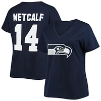 Women's DK Metcalf Navy Seattle Seahawks Plus Fair Catch Name & Number V-Neck T-Shirt