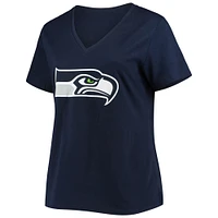 Women's DK Metcalf Navy Seattle Seahawks Plus Fair Catch Name & Number V-Neck T-Shirt