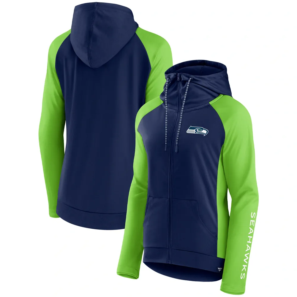 Fanatics Branded Women's Fanatics Branded College Navy/Neon Green Seattle  Seahawks End Around Raglan Full-Zip Hoodie | Coquitlam Centre