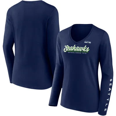 Seattle Seahawks Fanatics Branded Women's Drive Forward V-Neck Long Sleeve T-Shirt - College Navy