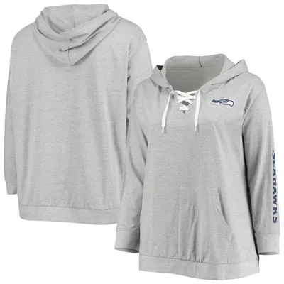 Men's '47 Seattle Seahawks Heather Gray Historic Logo Gridiron Lace-Up  Pullover Hoodie