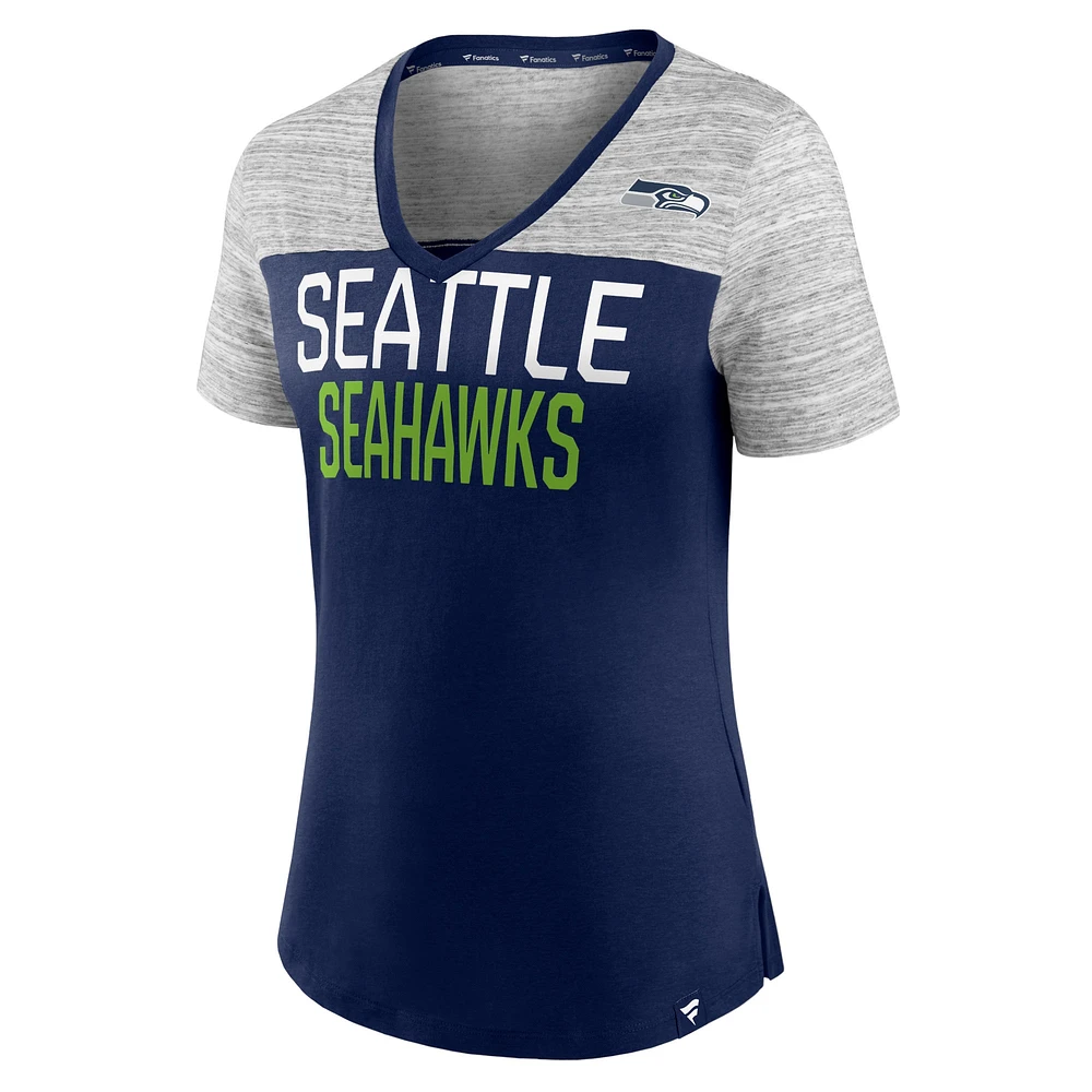 Women's Fanatics College Navy/Heathered Gray Seattle Seahawks Close Quarters V-Neck T-Shirt