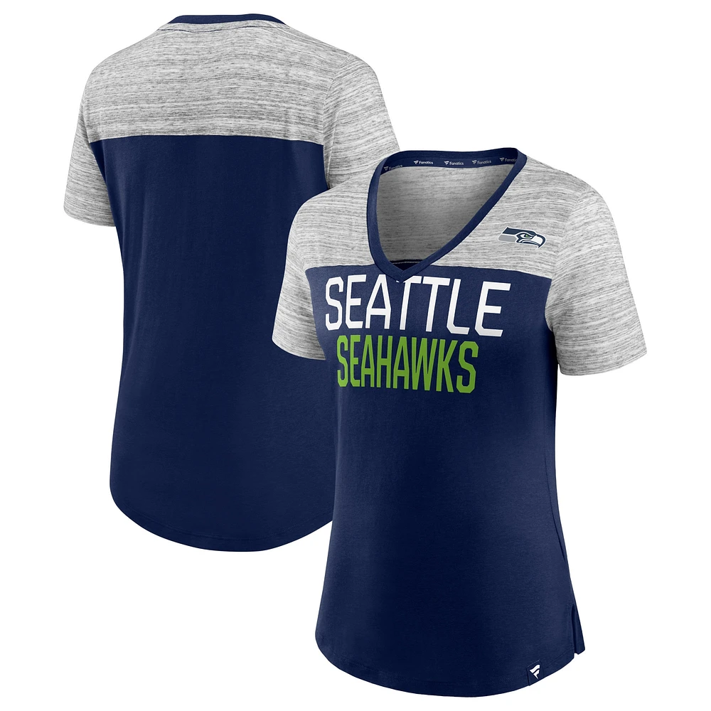 Women's Fanatics College Navy/Heathered Gray Seattle Seahawks Close Quarters V-Neck T-Shirt