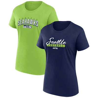 Women's Fanatics College Navy/Neon Green Seattle Seahawks Fan T-Shirt Combo Set