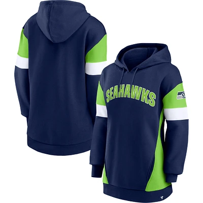 Women's Fanatics College Navy/Neon Green Seattle Seahawks Lock It Down Pullover Hoodie