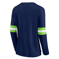 Women's Fanatics College Navy Seattle Seahawks Block Party Team Script Lace-Up Long Sleeve T-Shirt