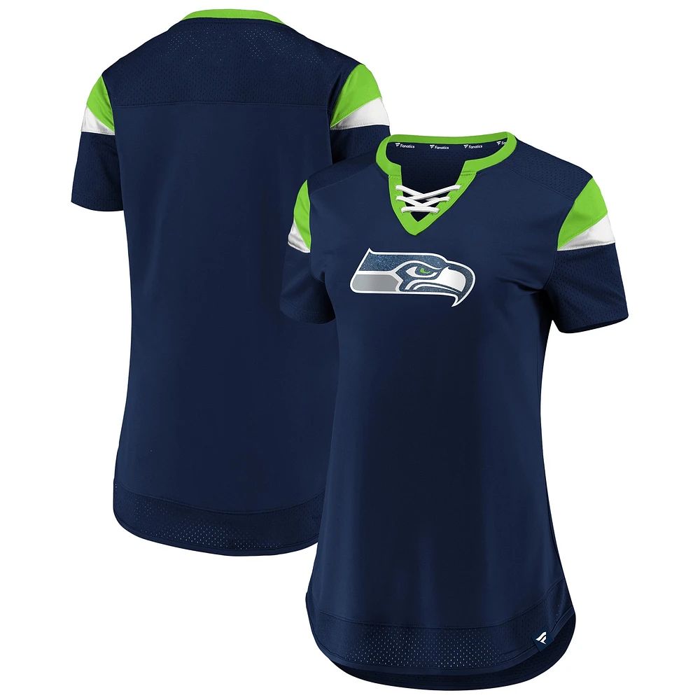 T-shirt à lacets Fanatics College Navy Seattle Seahawks Draft Me pour femmes