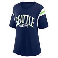 T-shirt à rayures gagnées pour femmes Fanatics College Navy Seattle Seahawks