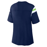 T-shirt à rayures gagnées pour femmes Fanatics College Navy Seattle Seahawks