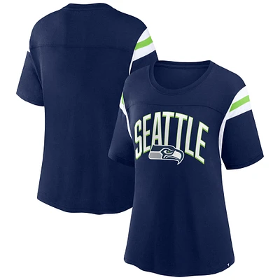 T-shirt à rayures gagnées pour femmes Fanatics College Navy Seattle Seahawks