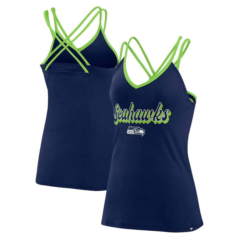 Women's Fanatics College Navy Seattle Seahawks Go For It Strappy Crossback Tank Top