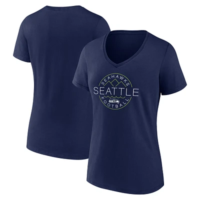 T-shirt à col en V Fanatics College Navy pour femme, motif défensif de la ville natale des Seattle Seahawks