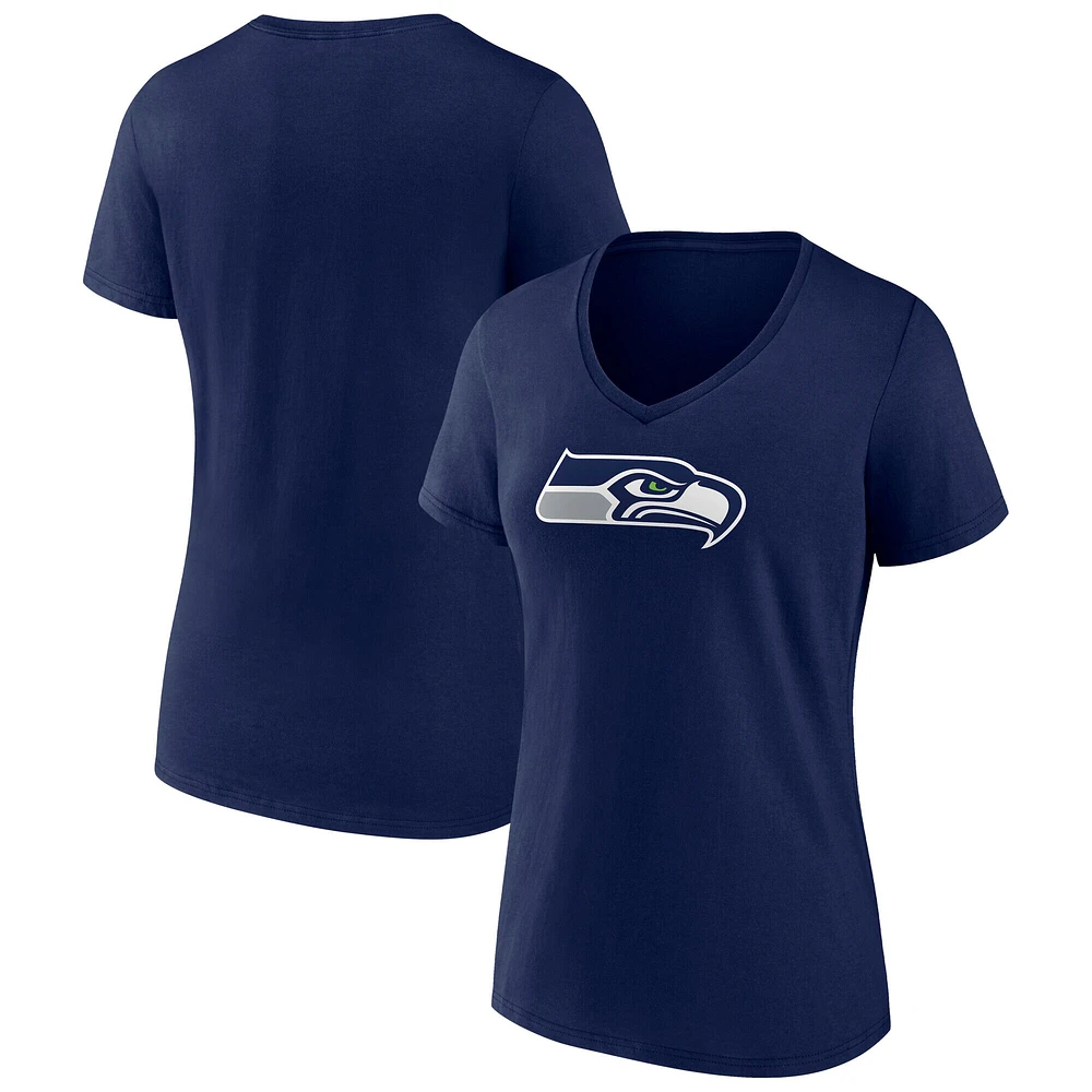 T-shirt à col en V avec logo principal Icon Fanatics College Navy pour femme des Seattle Seahawks