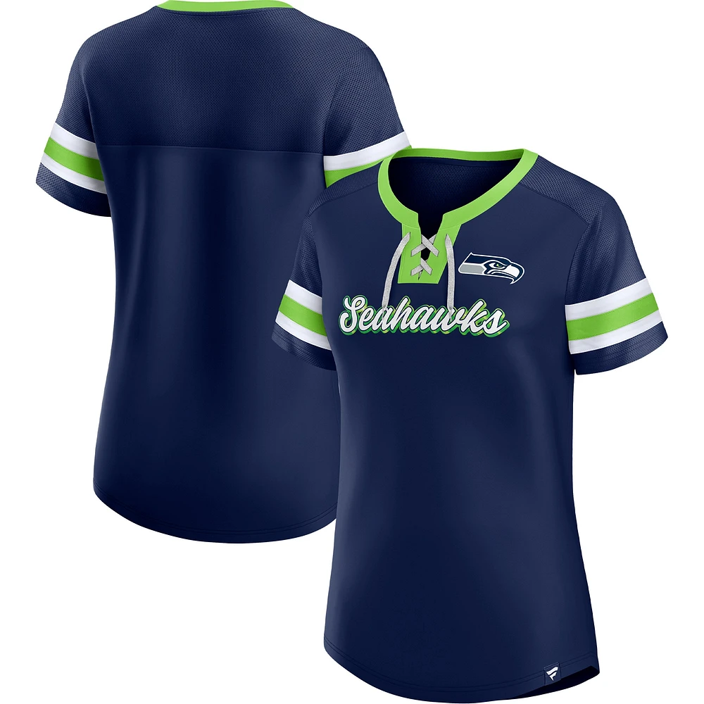 Women's Fanatics College Navy Seattle Seahawks Original State Lace-Up T-Shirt