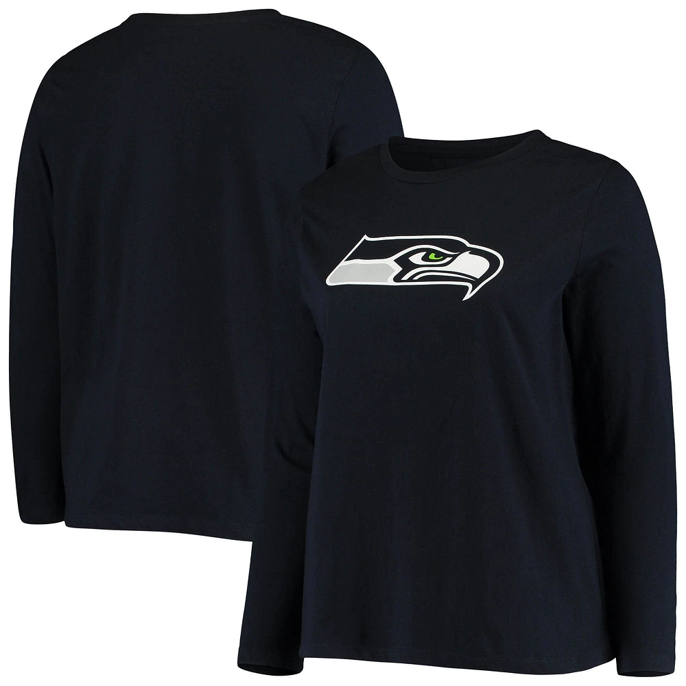 Women's Fanatics College Navy Seattle Seahawks Plus Primary Logo Long Sleeve T-Shirt