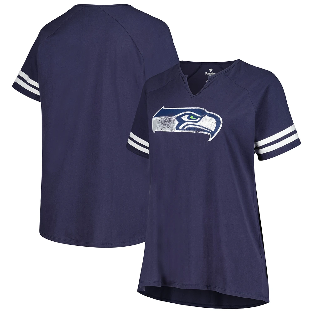 Women's Fanatics College Navy Seattle Seahawks Plus Raglan Notch Neck T-Shirt