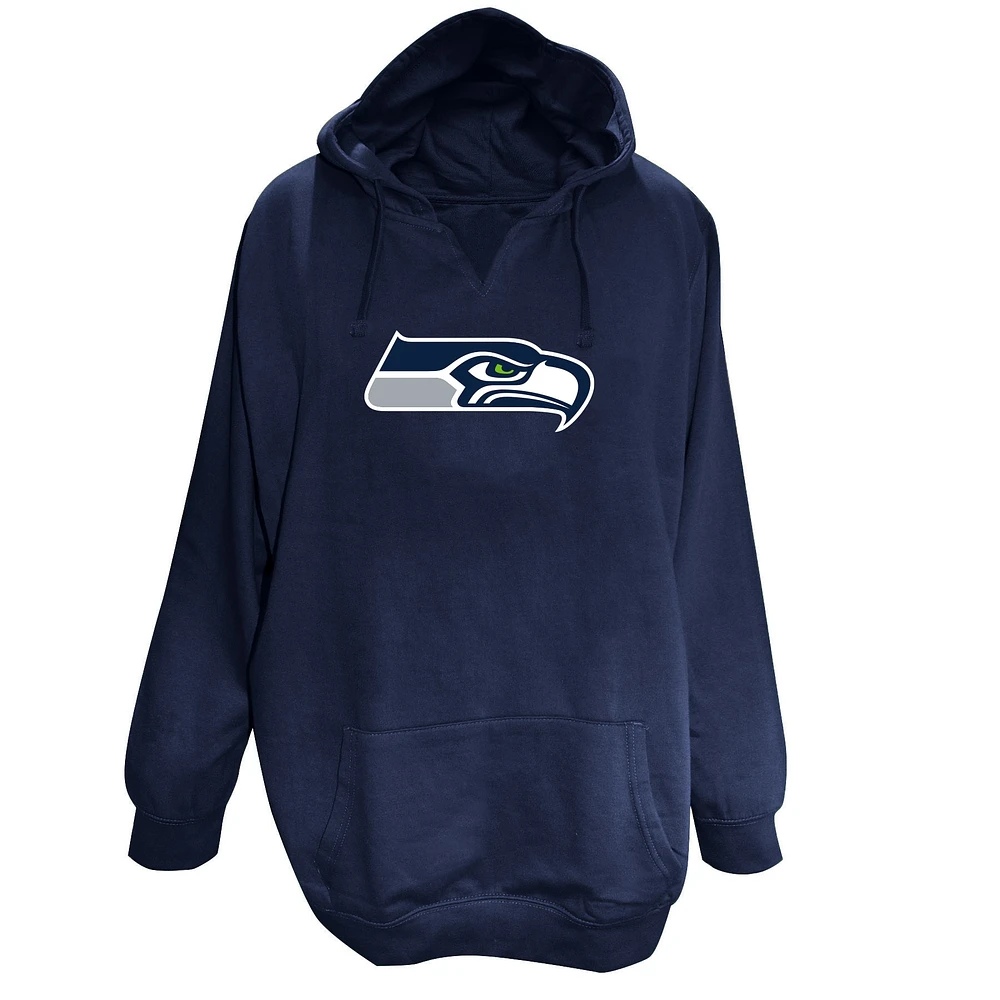 Women's Fanatics College Navy Seattle Seahawks Plus V-Neck Pullover Hoodie