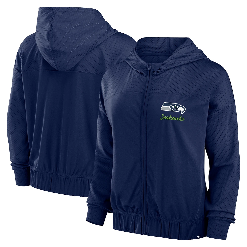 Sweat à capuche entièrement zippé Fanatics College Navy Seattle Seahawks Script Lock pour femmes