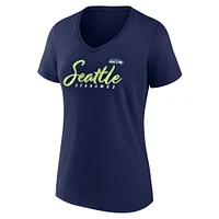 T-shirt à col en V Shine Time des Seattle Seahawks Fanatics College pour femmes, bleu marine