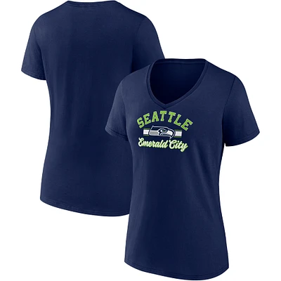 T-shirt à col en V avec slogan Fanatics College Navy Seattle Seahawks pour femmes