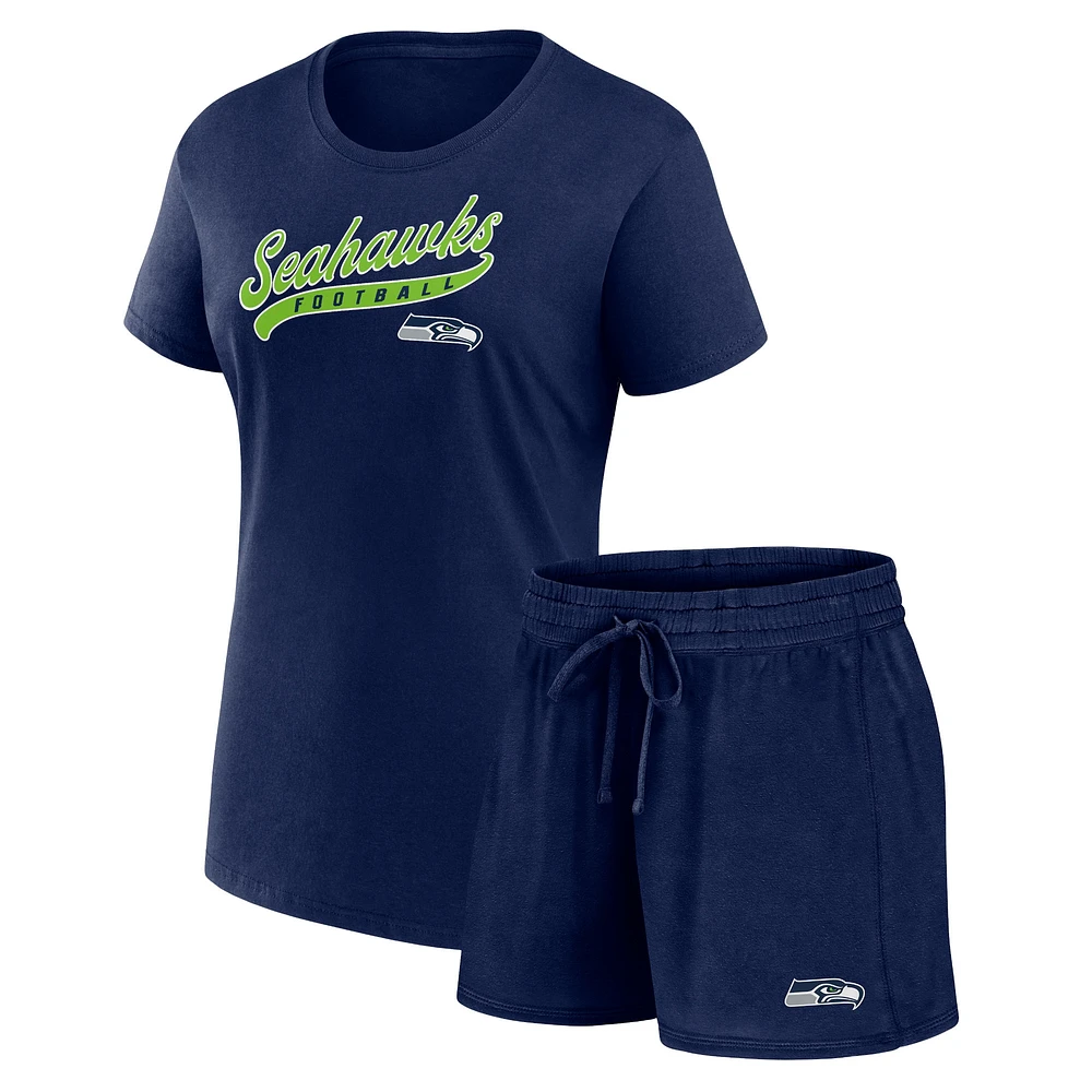 Women's Fanatics College Navy Seattle Seahawks Start to Finish T-Shirt & Shorts Combo Pack