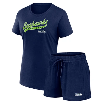 Pack combiné t-shirt et short Fanatics College Navy Seattle Seahawks Start to Finish pour femmes