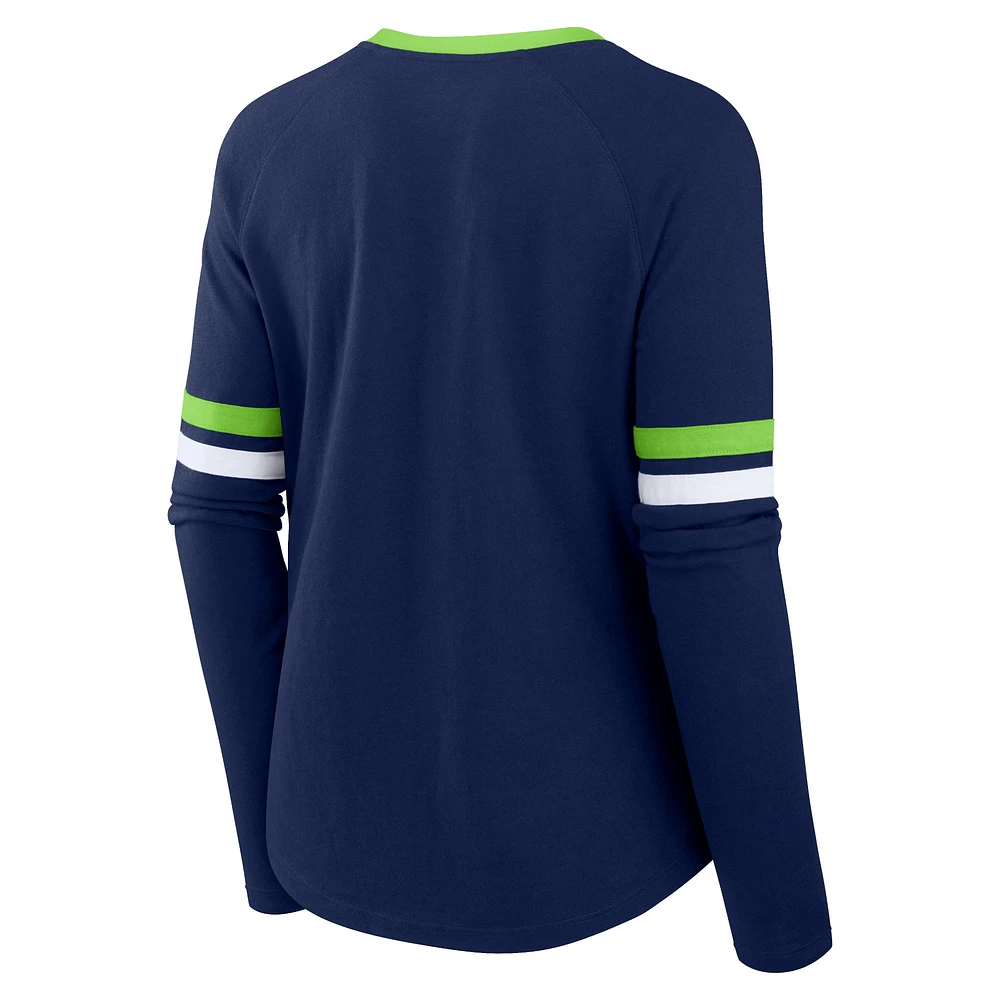 T-shirt raglan à lacets Won and Done des Seattle Seahawks Fanatics College Navy pour femmes